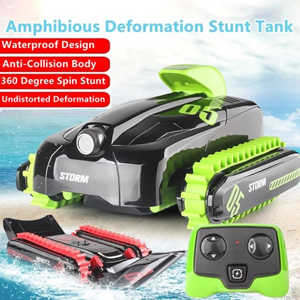  ماشین کنترلی تانک دوزیست آب و خاک سبز Amphibious Car Waterproof Remote Control 1:16 -اسباب بازی